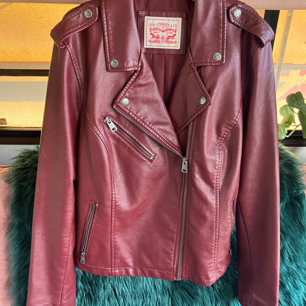 Levi's Women's Maroon Faux Vegan Leather Moto Jacket